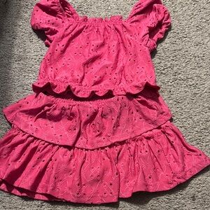 Pink Eyelet Matching Set with Ruffles and Puff Sleeves